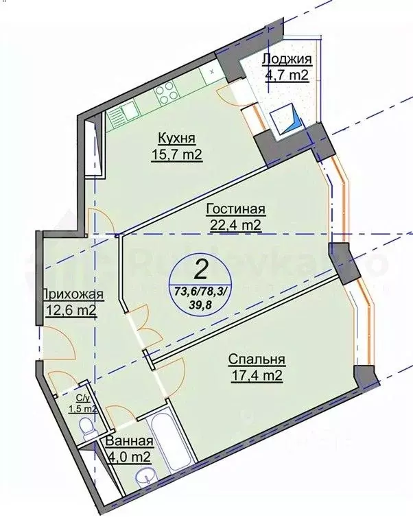 2-к кв. Московская область, Одинцово ул. Маковского, 20 (78.3 м) - Фото 2