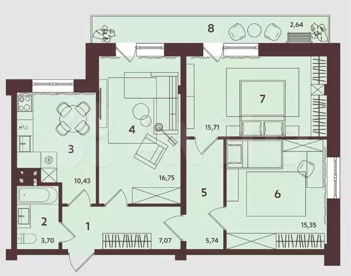 3-к. квартира, 74 м, 6/9 эт. - Фото 0
