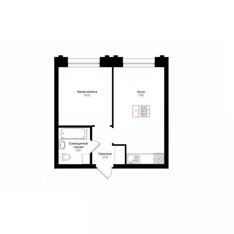 1-к кв. Татарстан, Казань Лето жилой комплекс (35.13 м) - Фото 2