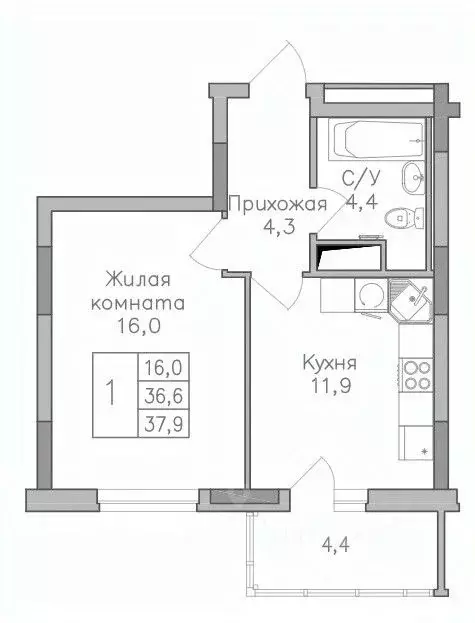 1-к кв. Воронежская область, Воронеж Поколение жилой комплекс (37.8 м) - Фото 0