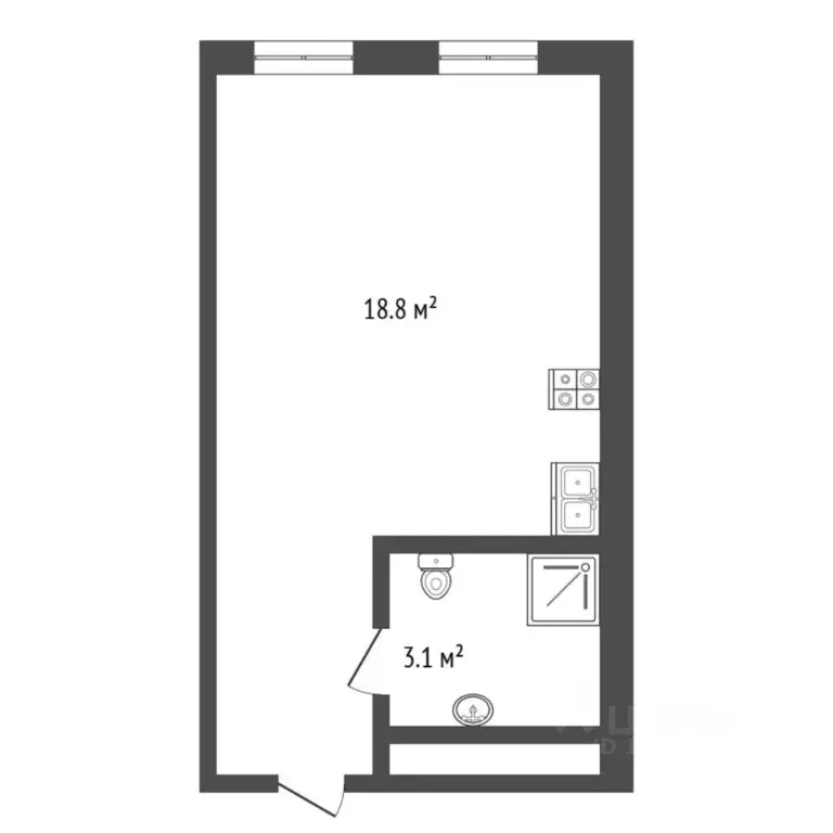 Студия Тюменская область, Тюмень ул. Евгения Войнова, 3 (22.5 м) - Фото 2