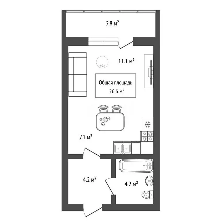 Квартира-студия: Новосибирск, Кубовая улица, 49 (26.6 м) - Фото 1