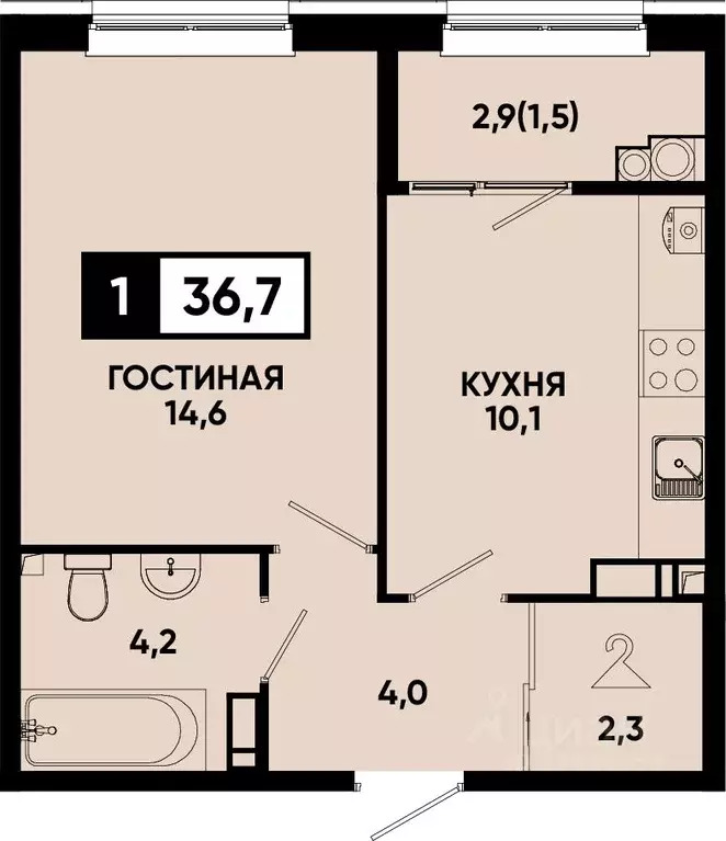 1-к кв. Ставропольский край, Кисловодск  (36.7 м) - Фото 0