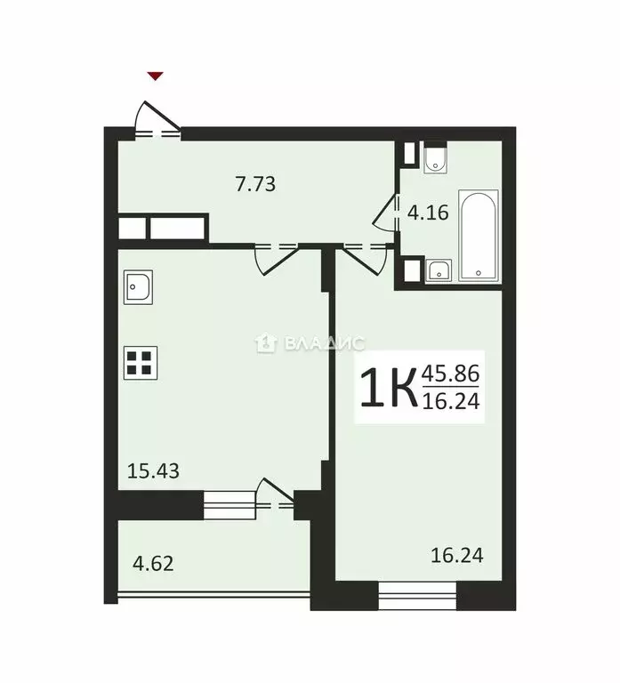 1-комнатная квартира: городской округ Владимир, посёлок ... - Фото 1