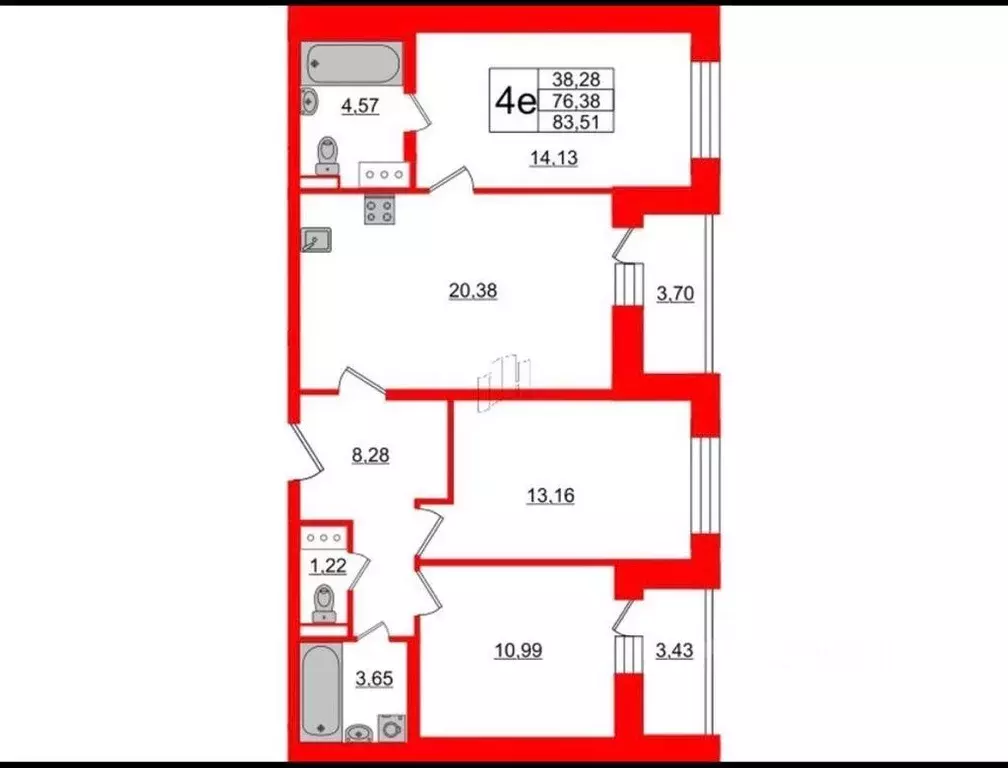 Квартира, 3 комнаты, 75.9 м - Фото 0
