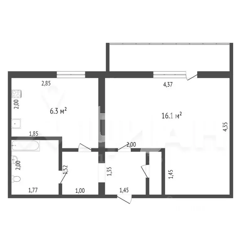 1-к кв. Ленинградская область, Волхов Новгородская ул., 12Б (35.0 м) - Фото 1