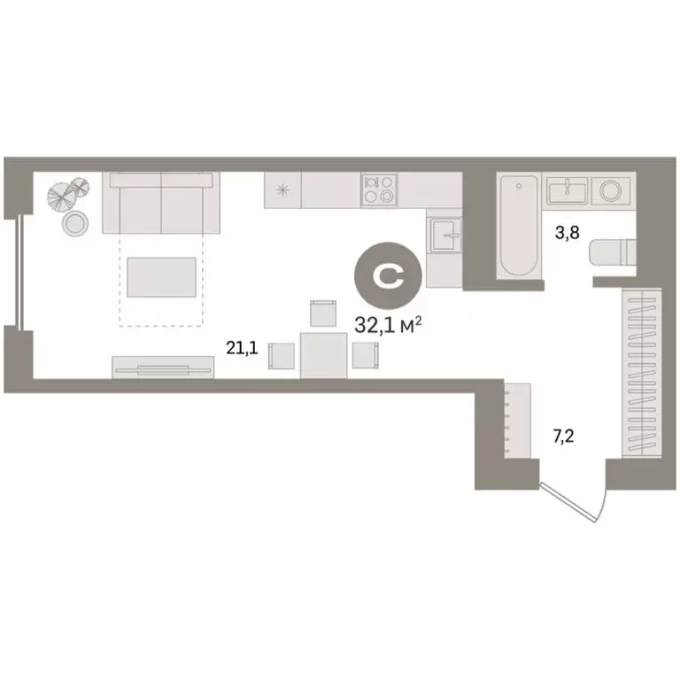 Квартира-студия: Екатеринбург, улица Советских Женщин (32.1 м) - Фото 1