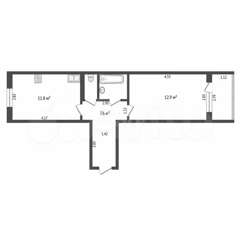 1-к. квартира, 38,4 м, 4/5 эт. - Фото 1