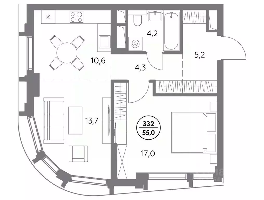 1-к кв. Москва ул. Фридриха Энгельса, 56С9 (55.0 м) - Фото 0