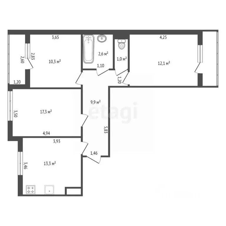 3-к кв. Башкортостан, Уфа ул. Летчиков, 4 (69.0 м) - Фото 1