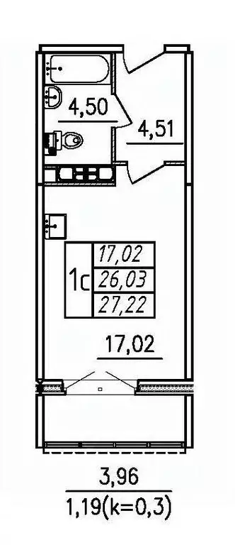 Студия Санкт-Петербург пос. Шушары,  (27.22 м) - Фото 0