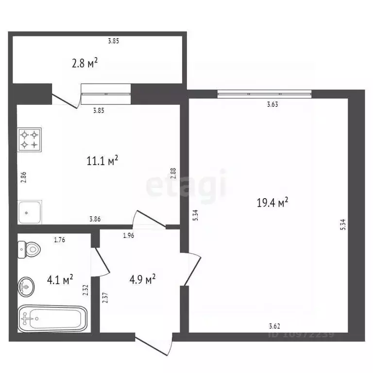 1-к кв. Башкортостан, Стерлитамакский район, Отрадовский сельсовет, с. ... - Фото 2