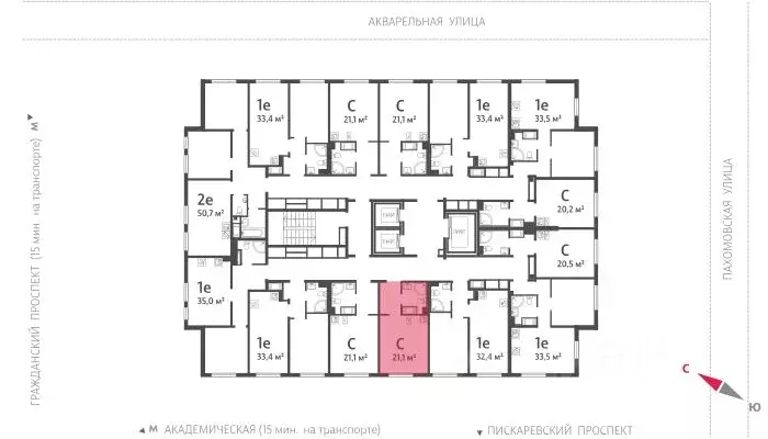 Студия Санкт-Петербург ул. Пахомовская, 16к1 (20.9 м) - Фото 1