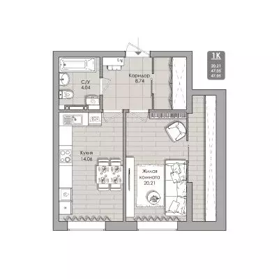 1-комнатная квартира: Новосибирск, Автогенная улица, 75 (47.05 м) - Фото 0