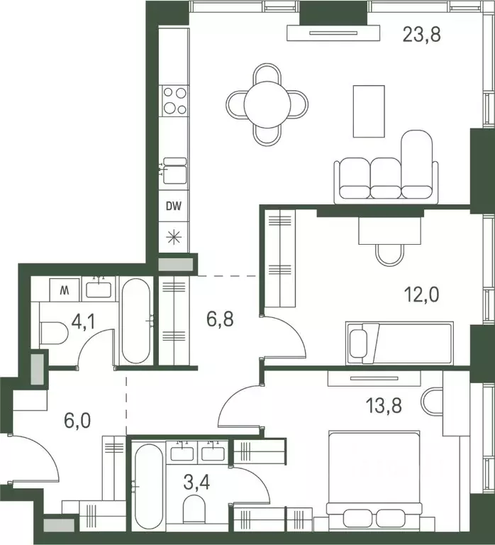 2-к кв. Москва Моментс жилой комплекс, к2.1 (69.9 м) - Фото 0