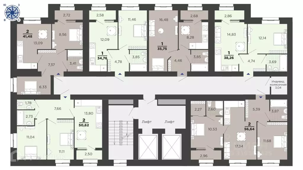 2-к кв. Рязанская область, Рязань ул. Семчинская, 11к2 (56.64 м) - Фото 1