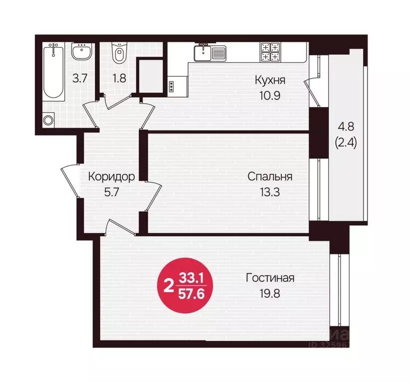 2-к кв. Чувашия, Новочебоксарск ул. 10-й Пятилетки, поз5 (57.6 м) - Фото 2