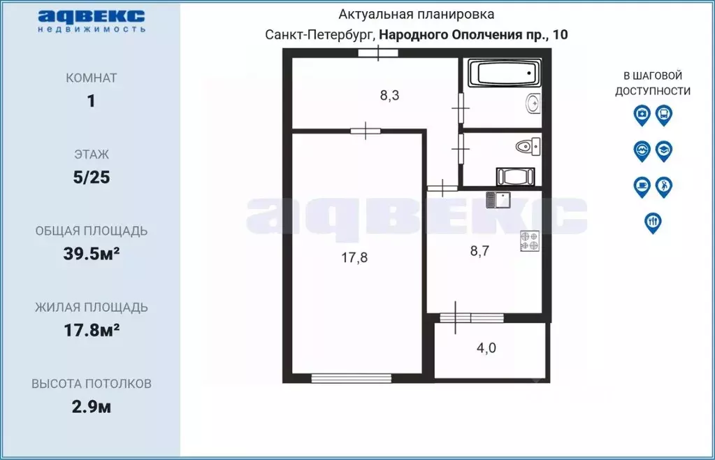 1-к кв. Санкт-Петербург просп. Народного ополчения, 10 (39.5 м) - Фото 2