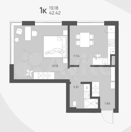 10 и более-к. квартира, 42,4 м, 2/4 эт. - Фото 1