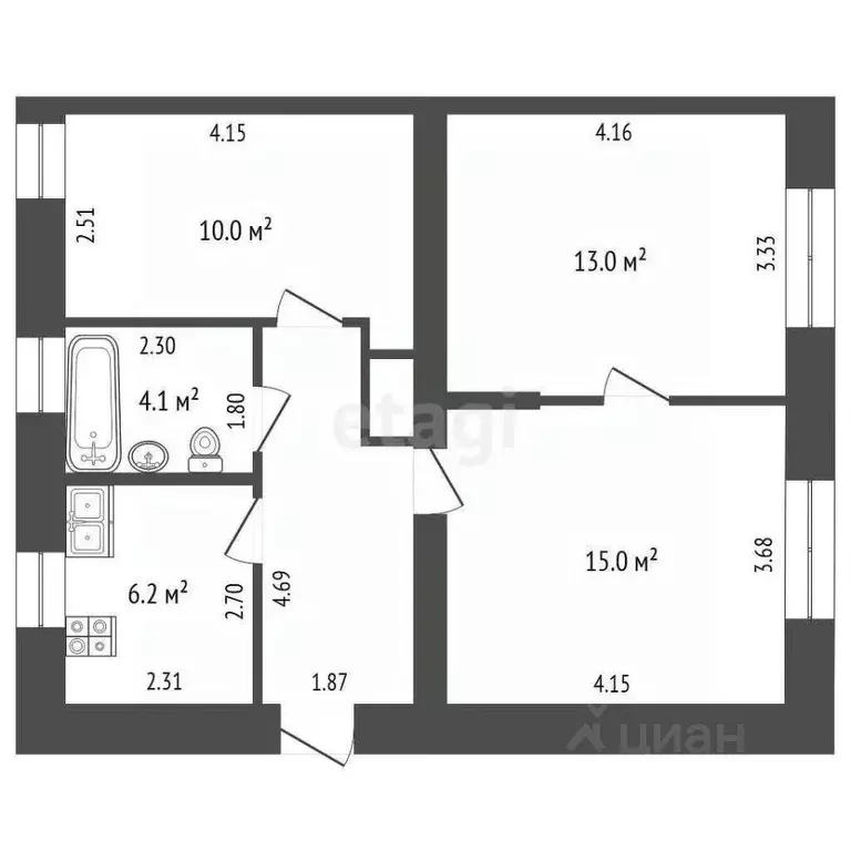 3-к кв. Кемеровская область, Анжеро-Судженск Гурьевская ул., 12 (57.8 ... - Фото 2