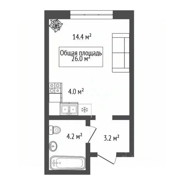 Студия Новосибирская область, Новосибирск 2-я Воинская ул., 53 (26.0 ... - Фото 2