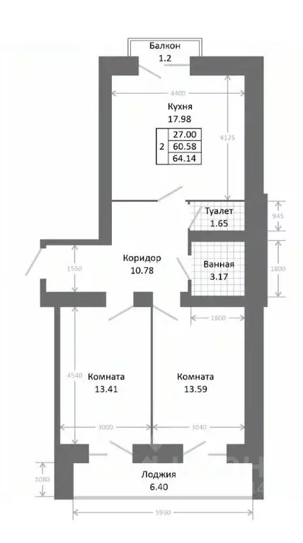 2-к кв. Ярославская область, Ярославль 1-й мкр,  (64.14 м) - Фото 1