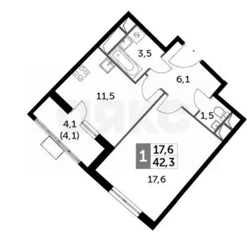1-комнатная квартира: посёлок Развилка, Римский проезд, 7 (42.3 м) - Фото 0