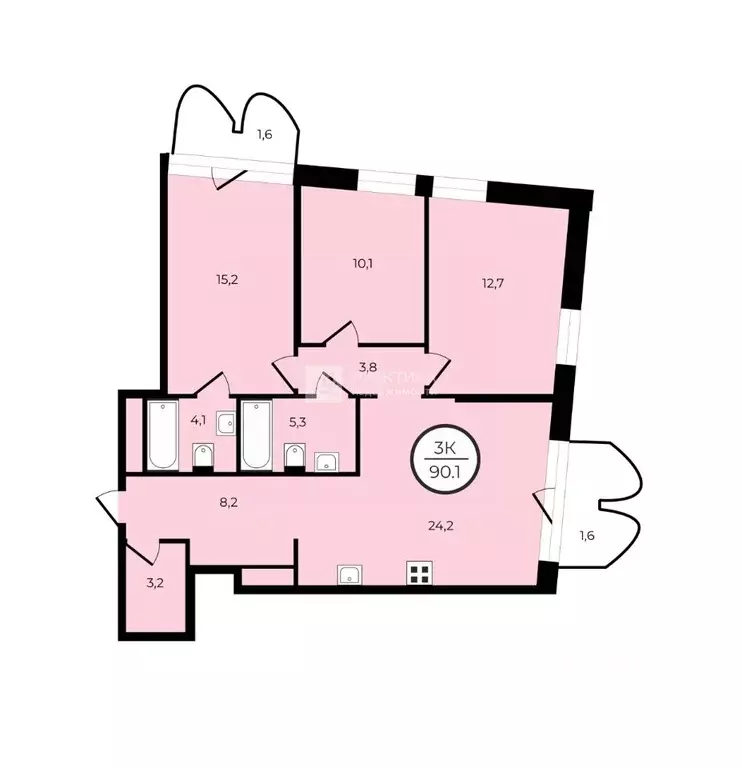 3-к кв. Москва Союз жилой комплекс, к2 (90.1 м) - Фото 2