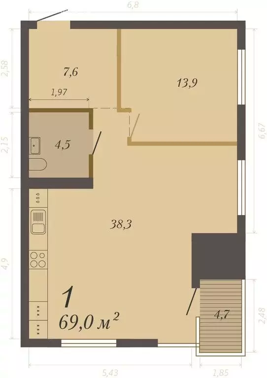 1-комнатная квартира: Екатеринбург, улица Народной Воли, 52 (69 м) - Фото 1