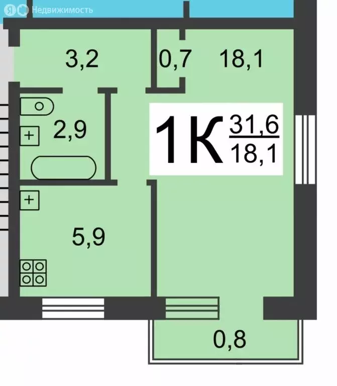 1-комнатная квартира: Нижний Новгород, улица Терешковой, 3 (32 м) - Фото 0