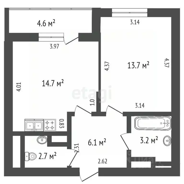 1-к кв. Санкт-Петербург ул. Типанова, 23с1 (43.5 м) - Фото 2