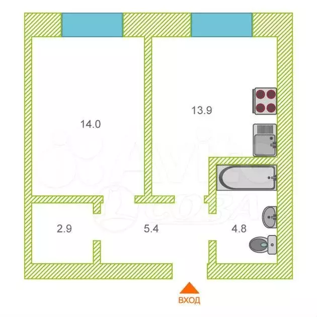 1-к. квартира, 41 м, 7/8 эт. - Фото 0