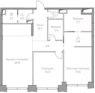 2-к кв. Москва Коллекция Лужники жилой комплекс (92.1 м) - Фото 0