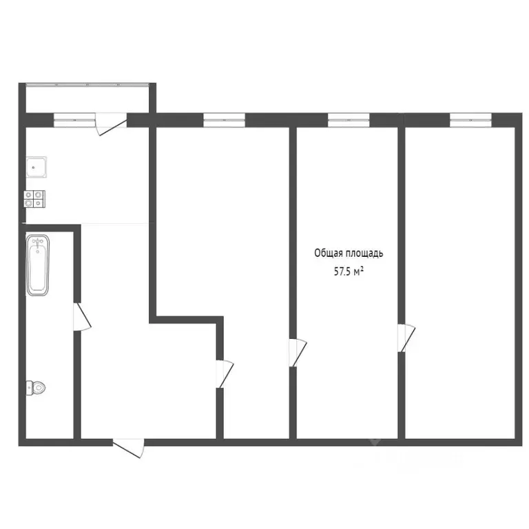 3-к кв. Татарстан, Казань ул. Голубятникова, 30 (59.3 м) - Фото 2
