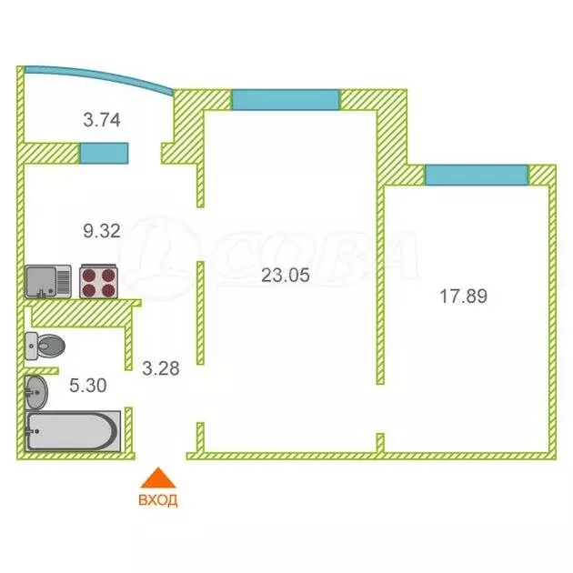 2-комнатная квартира: Тюмень, улица Федюнинского, 56 (59 м) - Фото 1