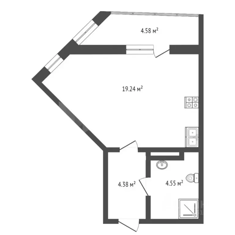 Студия Тюменская область, Тюмень ул. Монтажников, 36 (28.0 м) - Фото 1