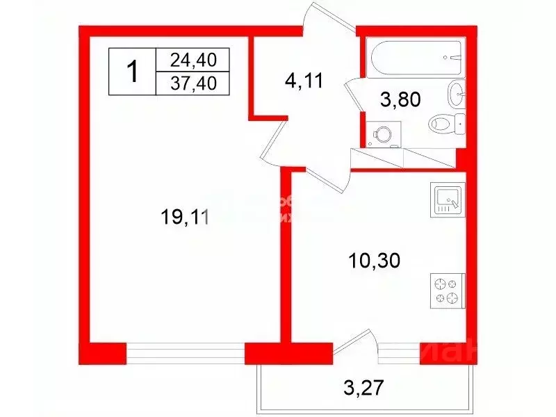 1-к кв. Санкт-Петербург ул. Маршала Казакова, 58 (37.4 м) - Фото 2