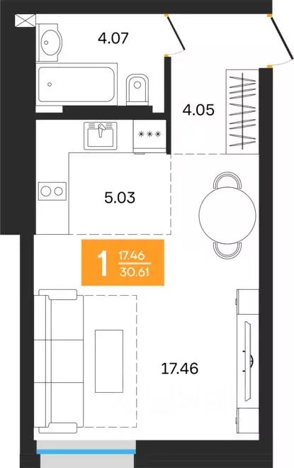 1-к кв. Башкортостан, Уфа ул. Нуриманова (30.61 м) - Фото 1