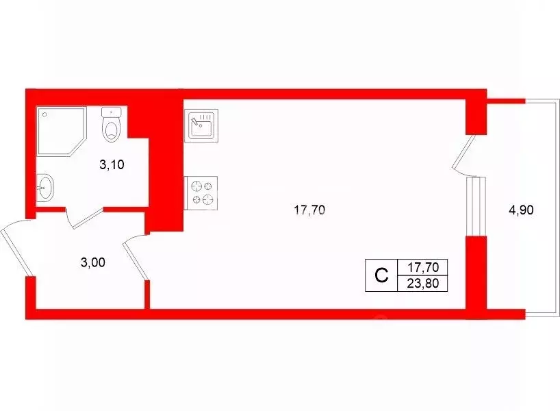 Студия Санкт-Петербург ул. Верхне-Каменская, 5 (23.8 м) - Фото 2