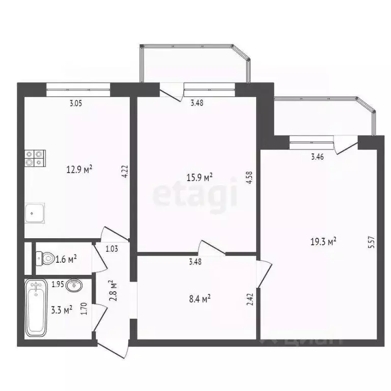 2-к кв. Тюменская область, Тюмень Широтная ул., 136к3 (64.2 м) - Фото 2