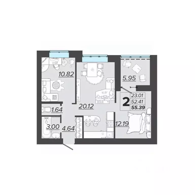 2-к кв. Брянская область, Брянск Архитектор жилой комплекс (55.39 м) - Фото 1