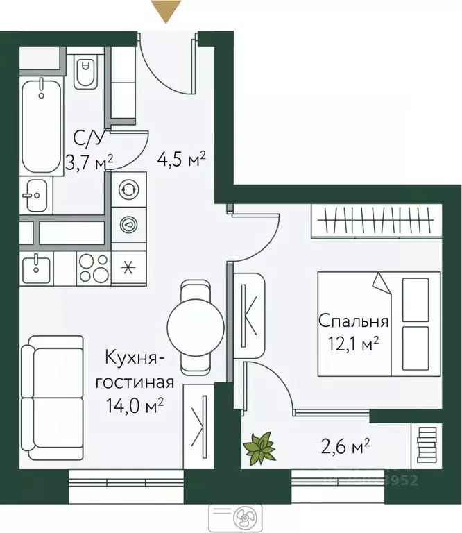 1-к кв. Волгоградская область, Волгоград Новосибирская ул., 74 (36.85 ... - Фото 0