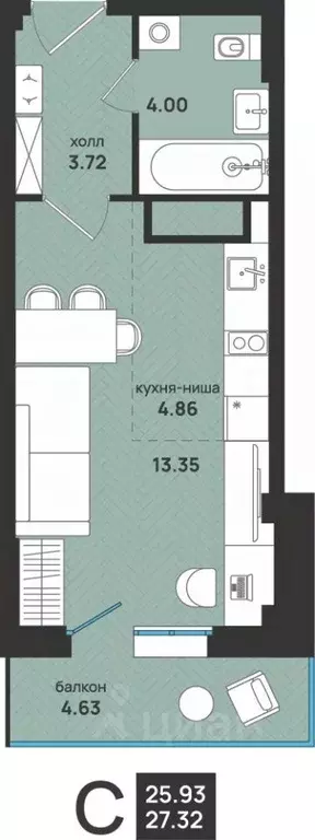 1-к кв. Архангельская область, Архангельск ул. Свободы, 16 (27.32 м) - Фото 0