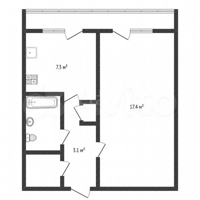 1-к. квартира, 32,6 м, 2/5 эт. - Фото 1