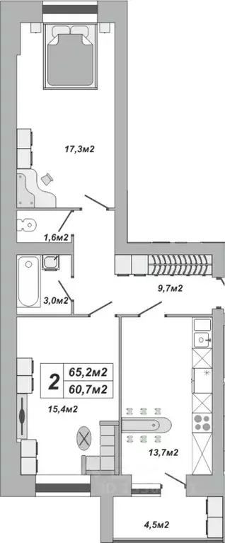 2-к кв. Тамбовская область, Тамбов ул. Чичерина, 7/3 (65.2 м) - Фото 0