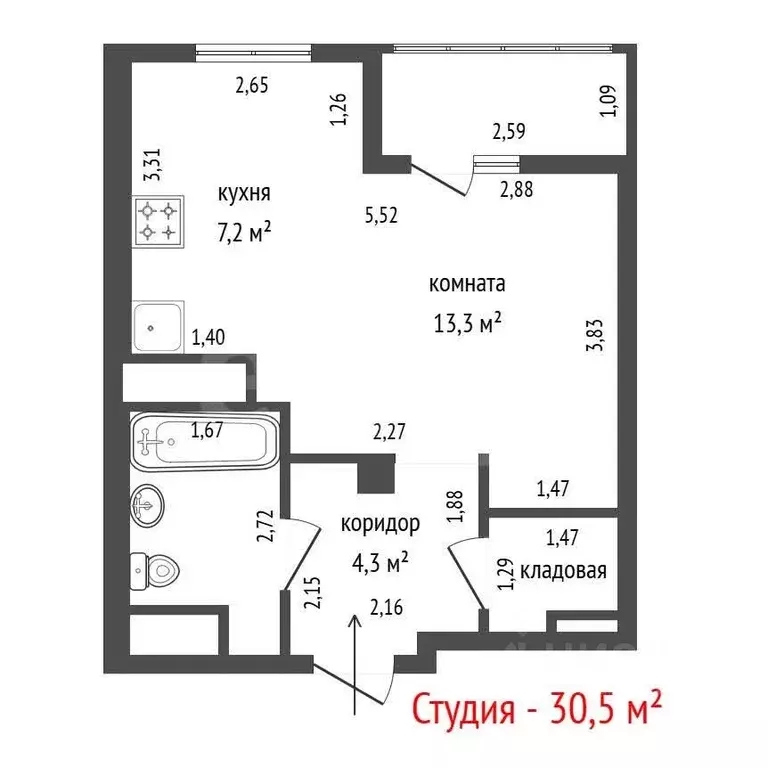 Студия Свердловская область, Екатеринбург ул. Свердлова, 32Б (30.5 м) - Фото 1