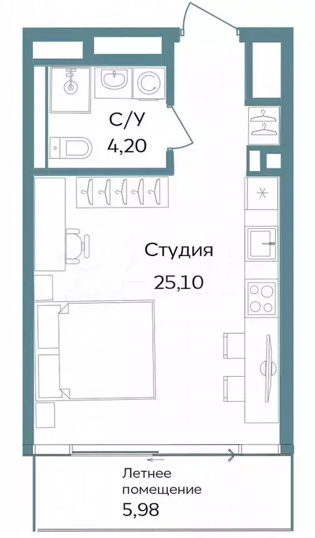 Апартаменты-студия, 35,3 м, 4/12 эт. - Фото 0