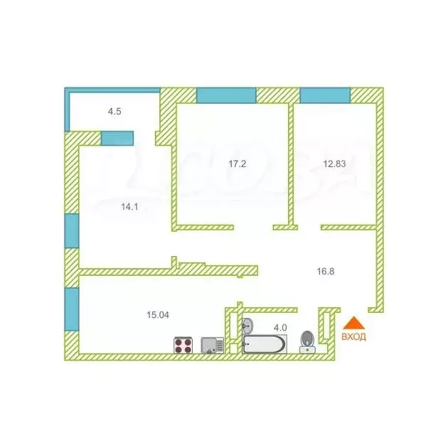 3-комнатная квартира: Тюмень, улица Мельникайте, 2к10 (79.3 м) - Фото 2