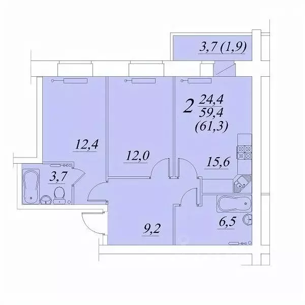 2-к кв. Вологодская область, Вологда Южный мкр,  (61.3 м) - Фото 1