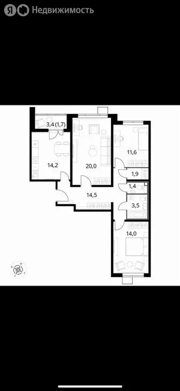 3-комнатная квартира: Люберцы, Рождественская улица, 8 (83 м) - Фото 1